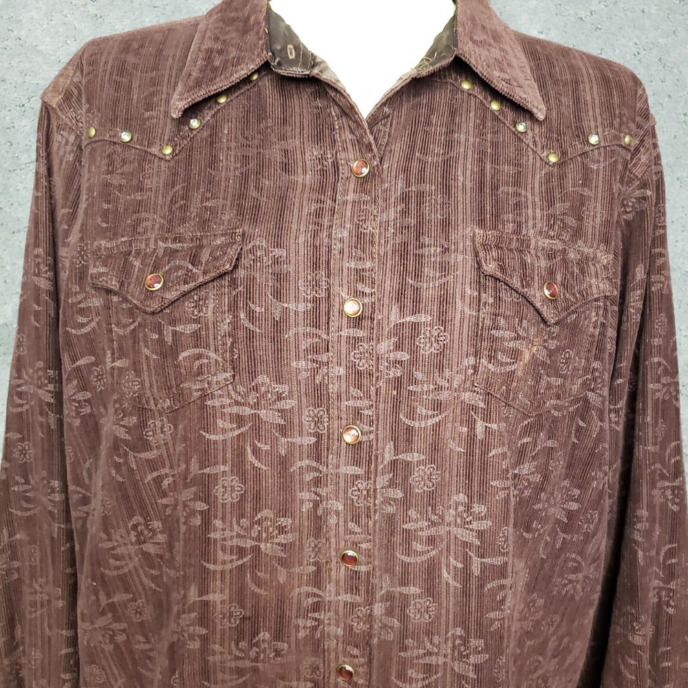 20X Pearl Snap Western Shirt Womens XL Brown Floral Long Sleeve Western Country